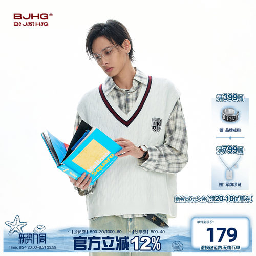 BJHG学院风V领针织毛衣背心秋季