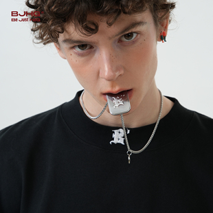 百搭hiphop吊坠项链女 BJHG不计后果银色军牌男生潮牌街头嘻哈个性