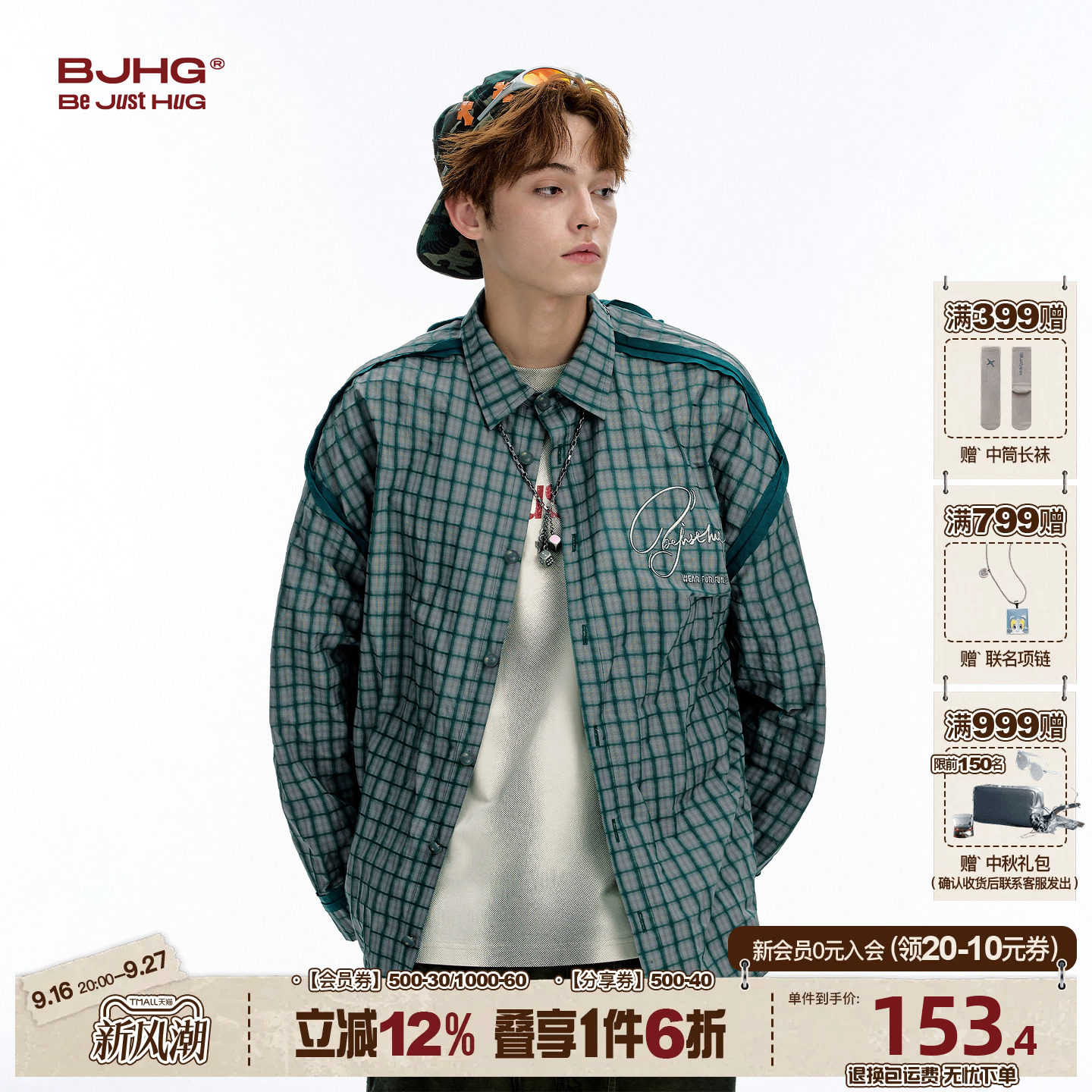 BJHG美式格子衬衫外套男秋季新款										