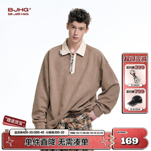 上衣女 秋潮牌简约休闲长袖 BJHG不计后果麂皮绒POLO领 T恤男生新款
