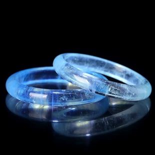 吴老头水晶 收藏级巴西冰种海蓝宝手镯高冰透体手环女款饰品礼物