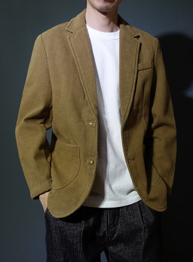 加绒加厚棉麻秋冬宽松休闲西装男