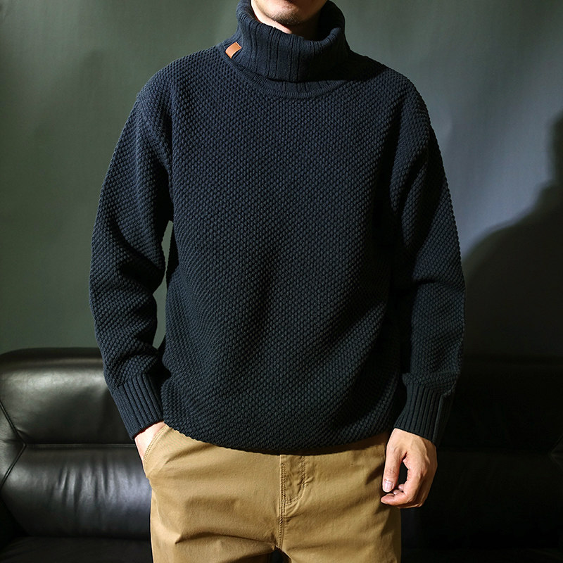宽松套头纯色内搭男士针织衫高领