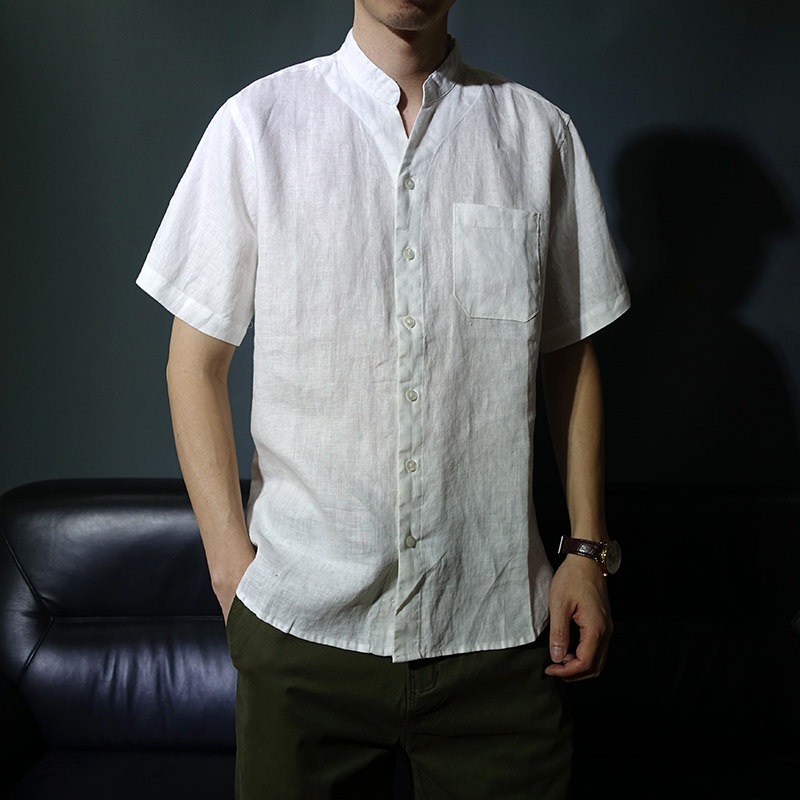 中山装夏季文艺男款口袋立领衬衣