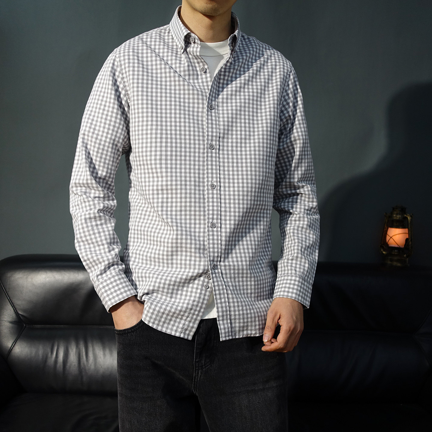 衬衫男款2026新款棉质格子长袖寸衣商务休闲男装春秋透气爸爸衬衣