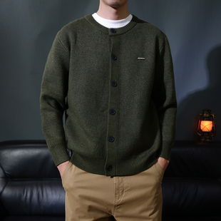 圆领开衫高级感男款针织衫外套老钱风秋冬休闲毛衣商务长袖毛线衣