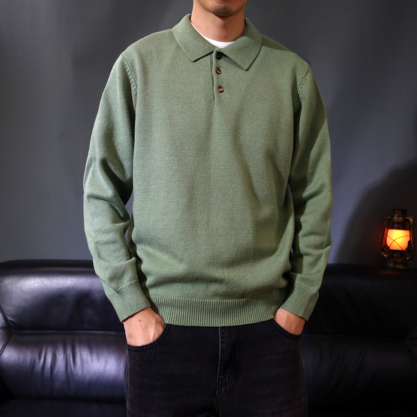 秋季老钱风男款针织毛线衣休闲POLO衫长袖套头打底衫商务毛衫百搭