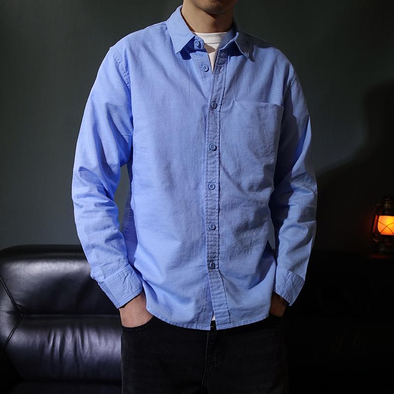 薄款男亚麻翻领长袖衬衫休闲口袋