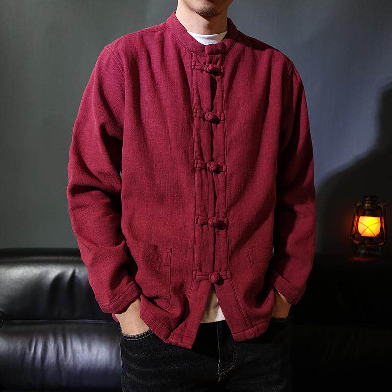 加绒棉麻长袖衬衫立领茶服唐装