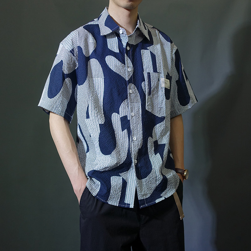 印花柔软亲肤夏季短袖衬衫男沙滩