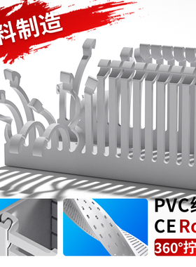 pvc密齿线槽明装塑料灰色网线电线配电箱布线槽u型PVC细齿线槽