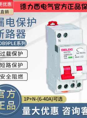 德力西CDB9PLE漏电保护断路器 漏保 1PN C6 10 16 20 25 32 40A