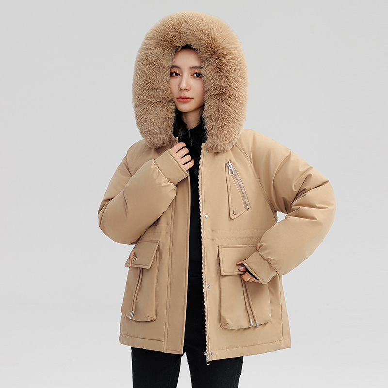 2025冬季新款派克服女加厚短款内里加绒显瘦大毛领羽绒棉服外套
