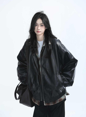 美式复古黑色皮衣外套女秋季2025新款港风小个子pu皮夹克机车上衣