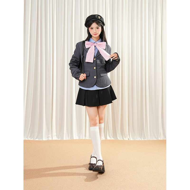 【恋爱信号】2025春季新款JK制服学院风短款西装外套百褶裙套装女