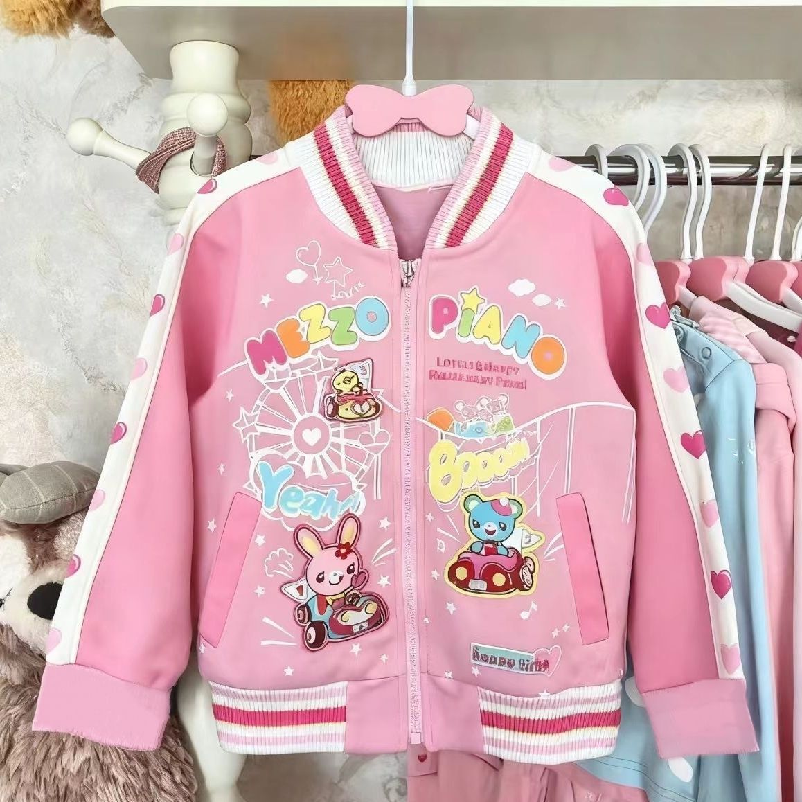 日系甜美可爱童趣游乐园棒球服软萌少女儿服mezzopiano开衫外套