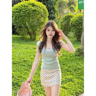 MILYROOM 夏季韩系氛围感淑女温柔甜美气质上衣女短袖波点裙套装