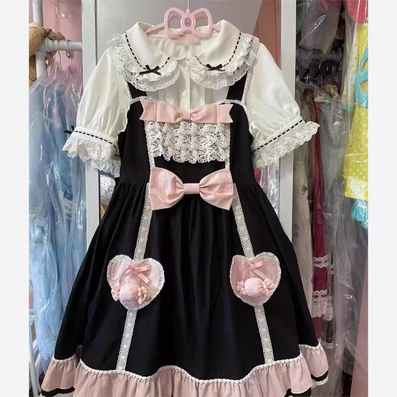 可爱少女萌衬衣lolita古早昭和蛋糕三层裙摆背带裙衬衫洛丽塔内