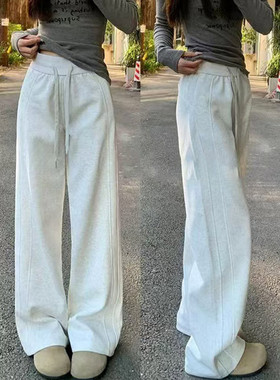 网红同款深灰色运动裤女2025秋冬加绒窄版阔腿裤显瘦休闲宽松