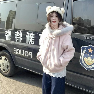 韩系软妹穿搭大毛领连帽外套女高级感拉链百搭时尚通勤宽松上衣