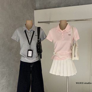 WGWE2026夏季日系学院风刺绣百搭修身显瘦短款短袖POLO衫女W9061