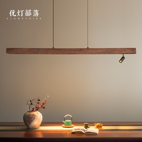 优灯部落北欧长条餐厅吊灯简约创意茶室吊顶灯胡桃木一字餐桌灯具