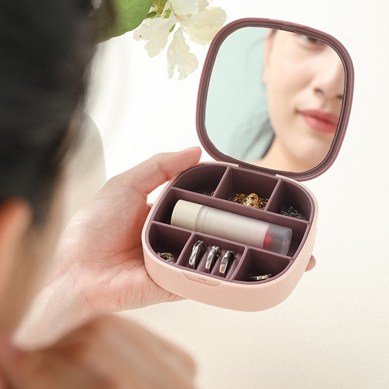 北欧简约便携带镜子首饰收纳盒