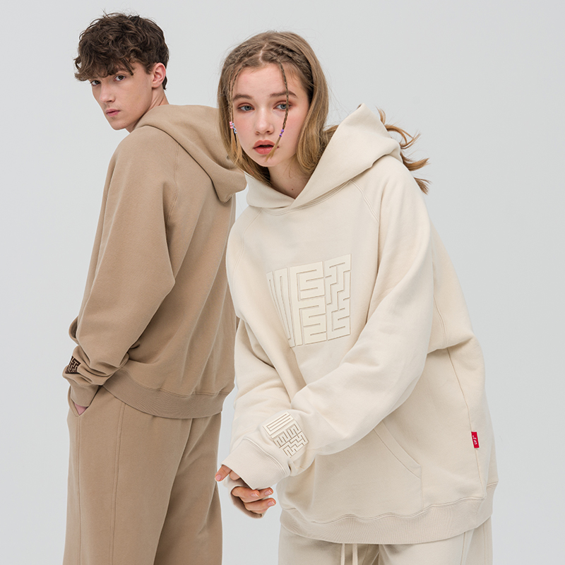 UFZ「九叠篆国潮官印」肤感纯棉 春秋植绒印花情侣款连帽卫衣男士