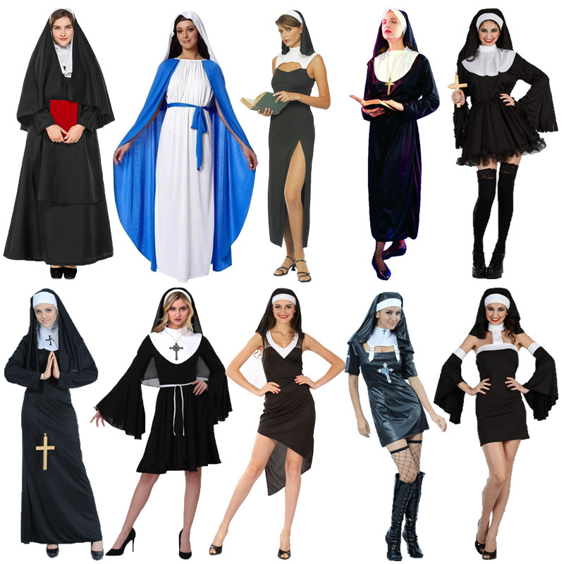 万圣复活节舞台话剧服装 成人cos化妆舞会修女头饰圣母玛利亚衣服