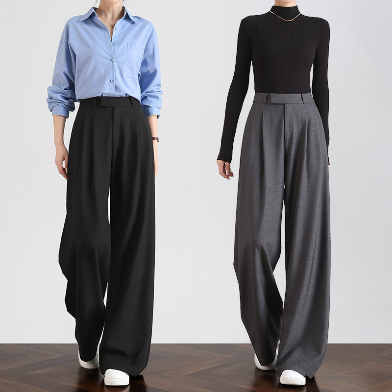 高个子西装裤女2025新款黑色裤子直筒宽松高级感垂感加长版阔腿裤