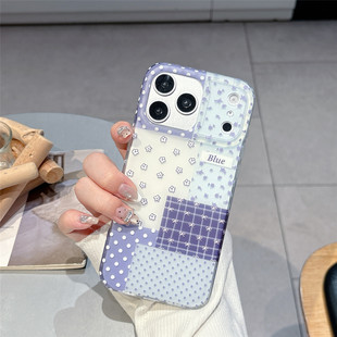 韩系ins拼接蓝色波点碎花适用苹果17promax手机壳新款 iphone17高级感16pro网红15超好看14pro女13小众防摔壳