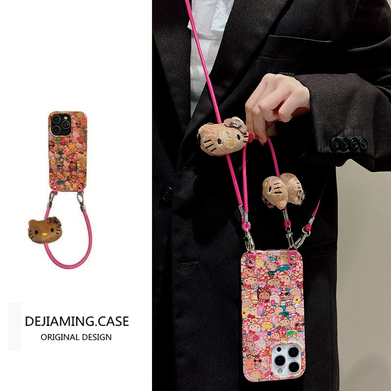 夏日度假风黑皮kt猫适用苹果16promax手机壳新款iphon