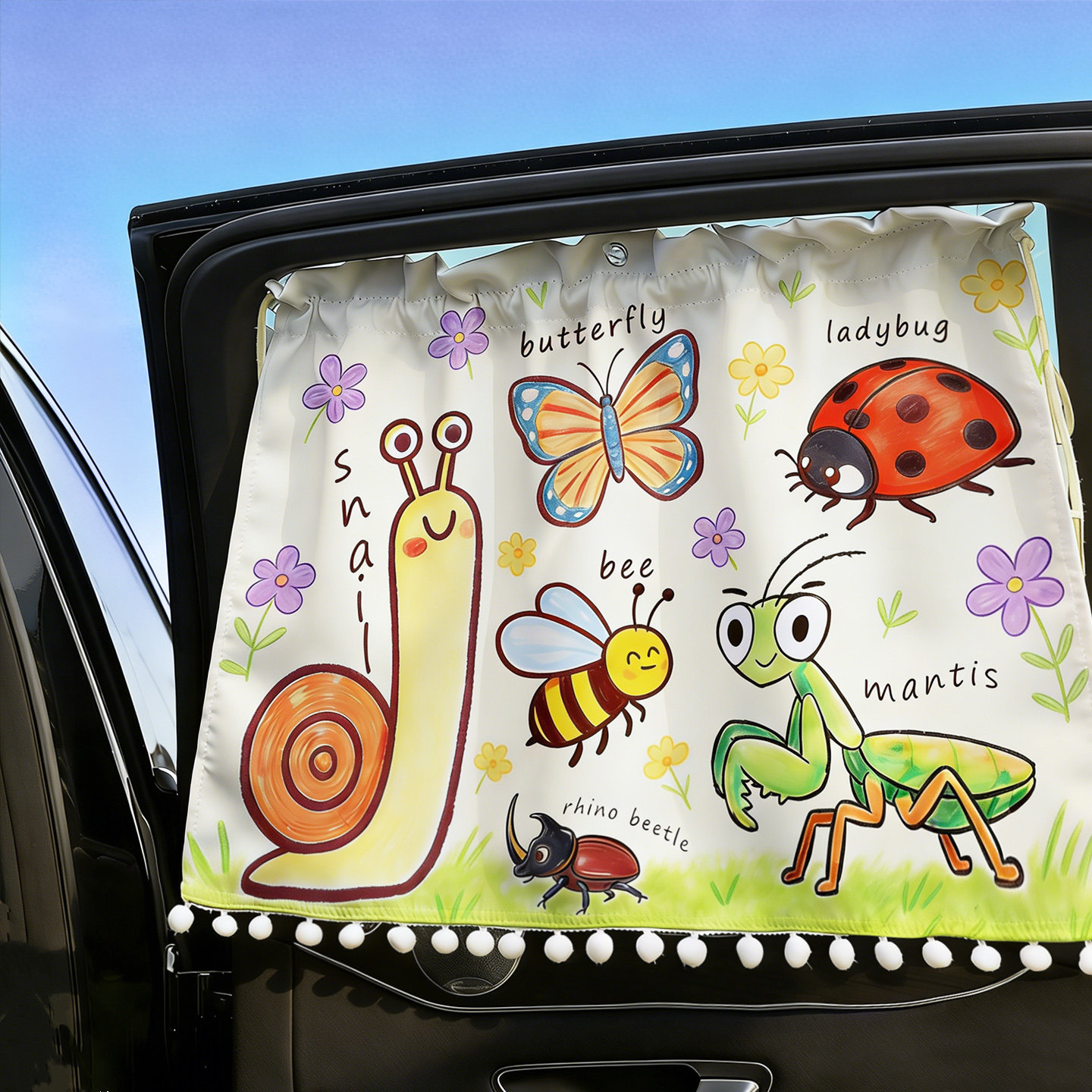 童趣昆虫汽车车窗遮阳帘宝宝儿童防晒隔热吸盘式侧窗车载卡通窗帘