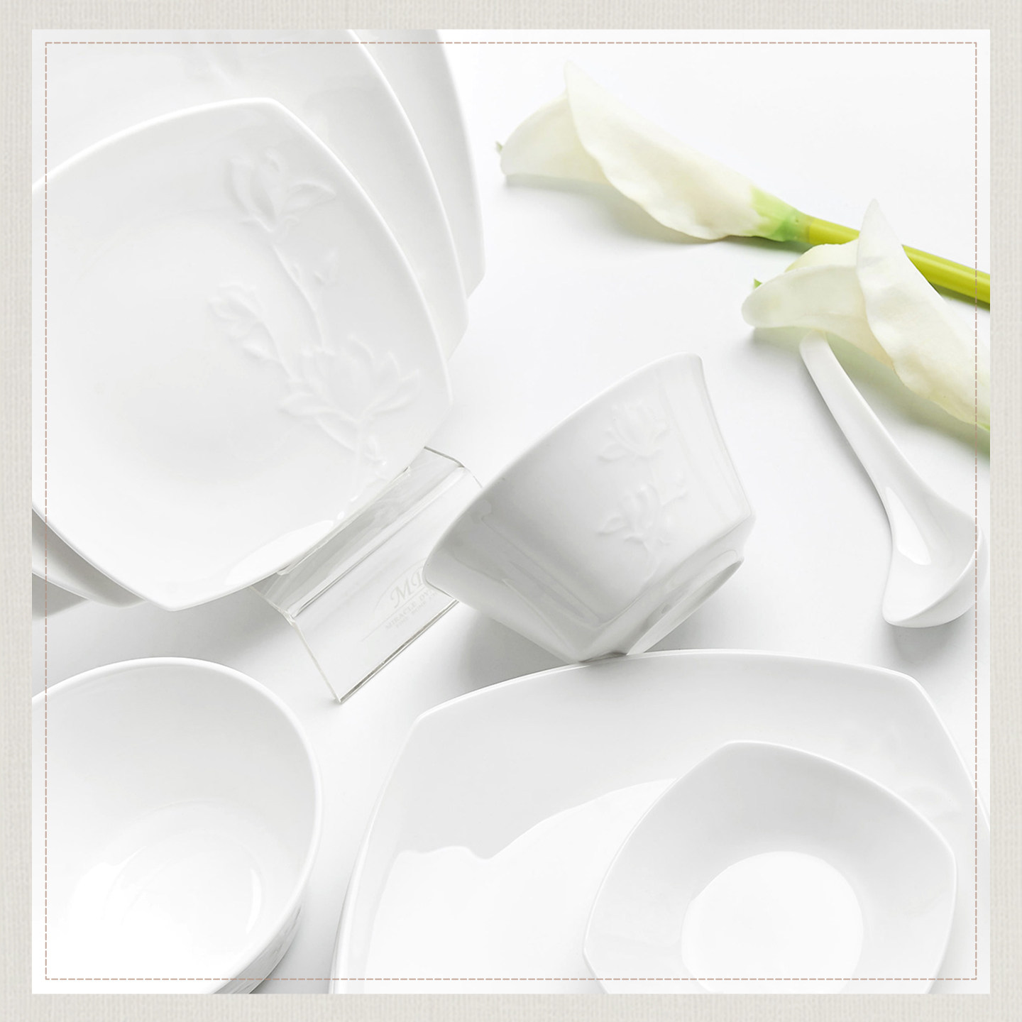 玛戈隆特玉兰本色盘碟中式骨瓷碗