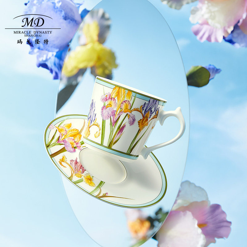 玛戈隆特骨瓷新中式咖啡杯鸢尾花情侣对杯套装伴手礼高颜值礼盒