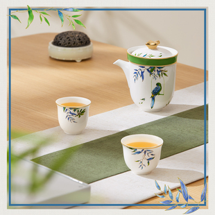 玛戈隆特鹦鹉陶瓷便携露营茶具新中式 茶具茶杯高档送礼带盖茶碗