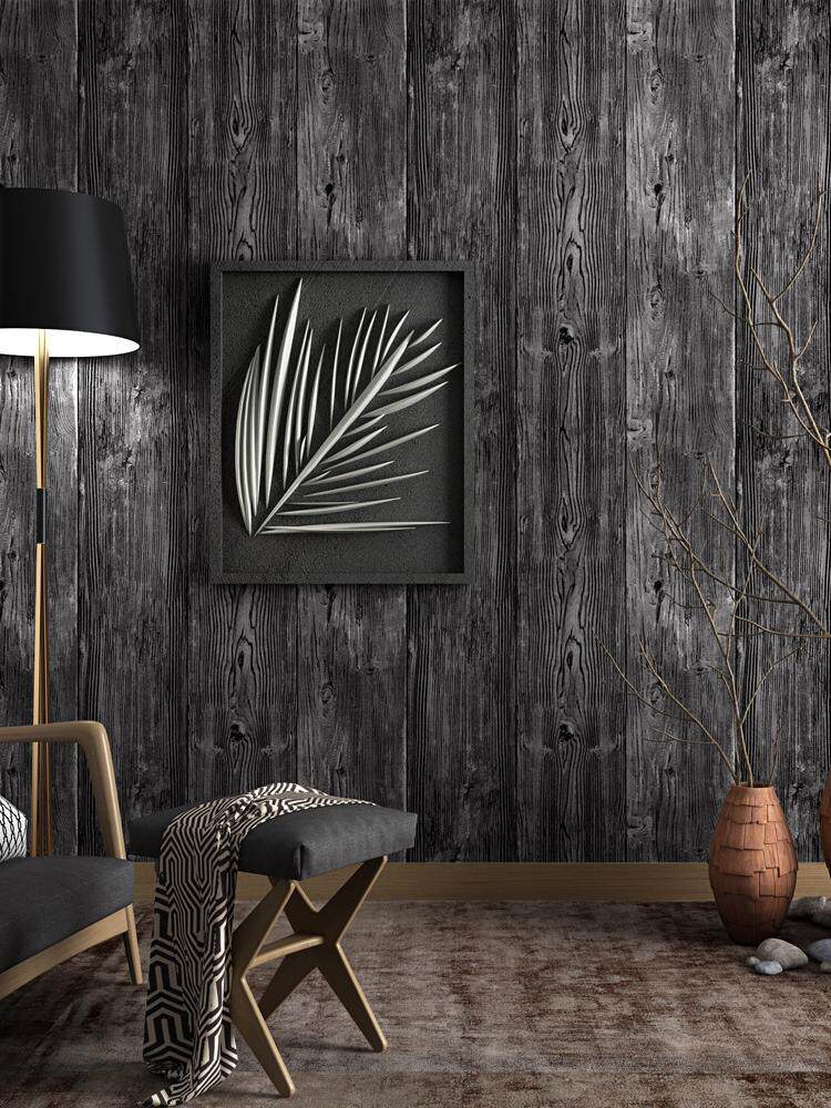 墙纸非自粘无胶不带背胶刷胶家用仿木纹木头木板原木色立体壁纸