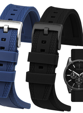 适配阿玛尼黑武士硅胶表带水鬼AR11681 11338 11242橡胶带男22mm