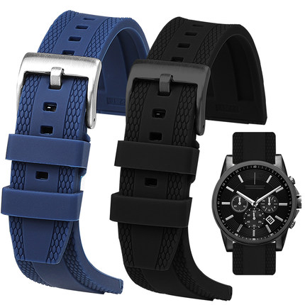 适配阿玛尼黑武士硅胶表带水鬼AR11681 11338 11242橡胶带男22mm