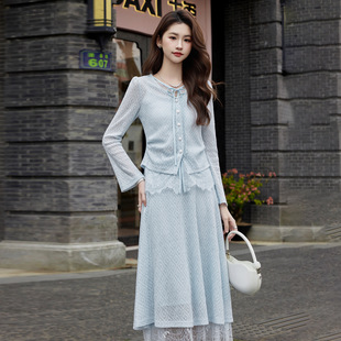 女装 时尚 新款 2026春季 两篇蕾丝上衣半裙两件套裙AB26002 休闲套装