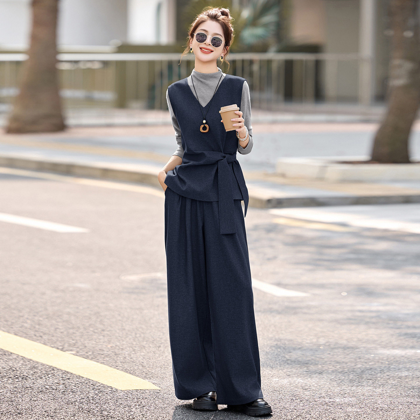 时尚套装2026春季新款女装洋气打底衫收腰马甲阔腿裤三件套ME5122,女装/女士精品,休闲运动套装,淘宝优惠券,粉丝福利购,淘宝优惠卷