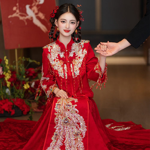 红色敬酒服高级感轻奢结婚礼服女新娘小个子新中式风婚礼新娘礼服