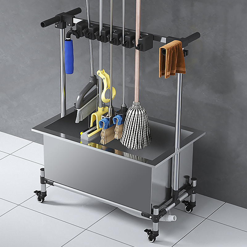不锈钢拖把池落地移动放拖把扫把整理清洁工具置物架阳台收纳架子