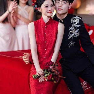 红色敬酒服新娘旗袍小个子订婚礼服裙新中式结婚套装回门绝美夏季