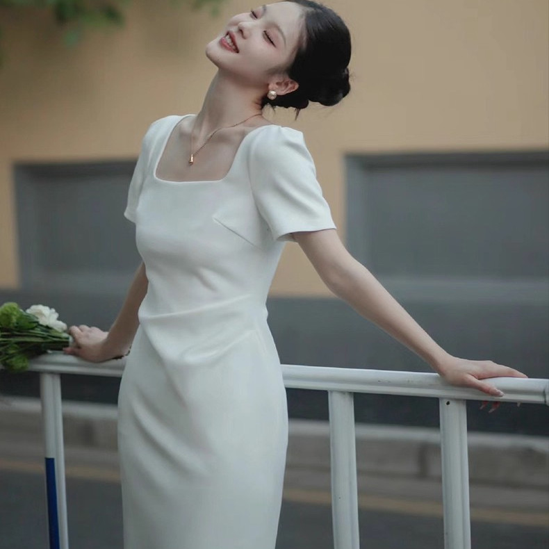 白色晚礼服女白色晚礼服女绝美订婚衣服2025法式新款长裙