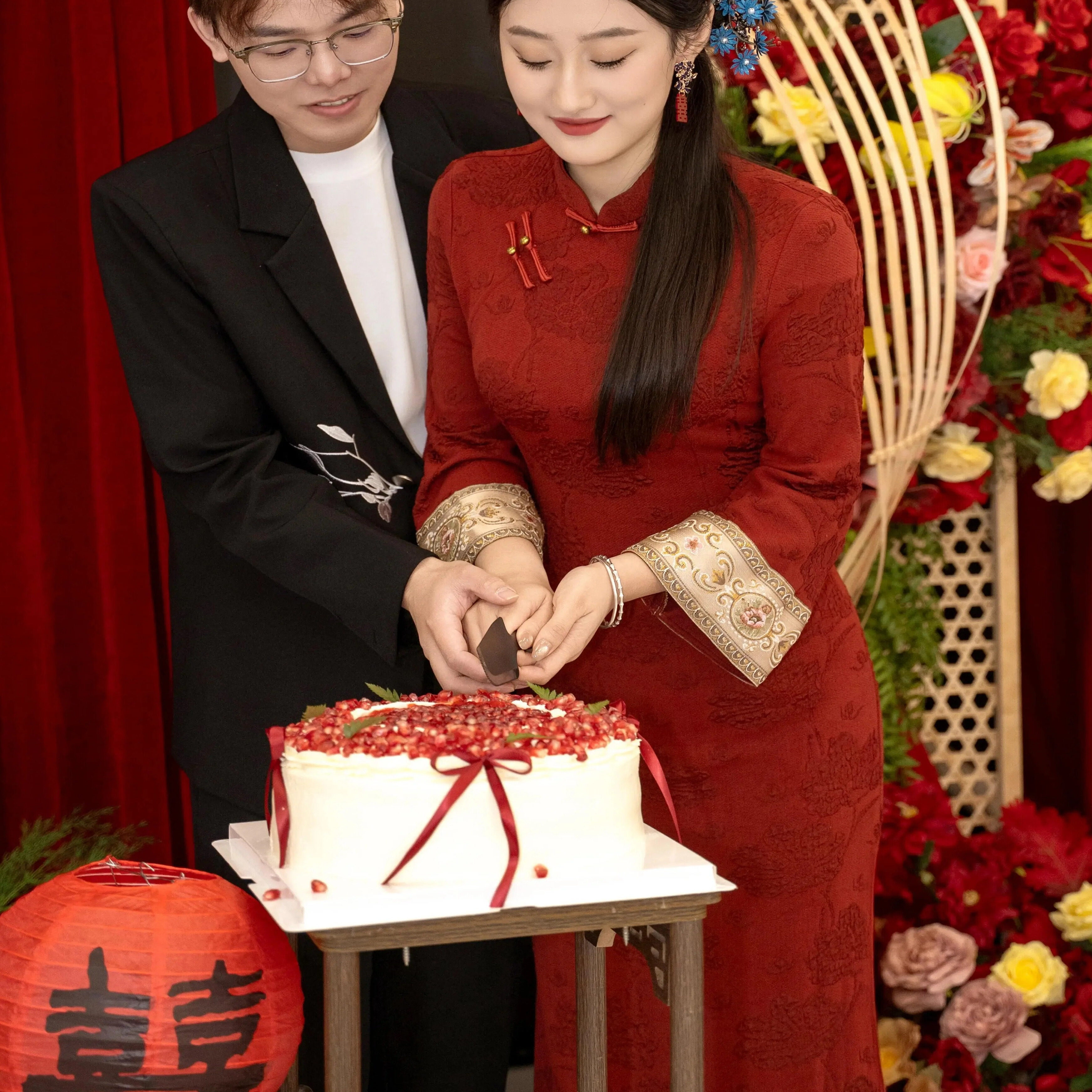 新中式女秋冬长袖连衣裙敬酒服喜婆婆年轻款过年礼服红色订婚旗袍