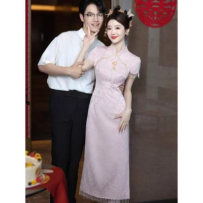 敬酒服新中式长袖旗袍2025春季新款复古气质新娘订婚回门礼服裙女