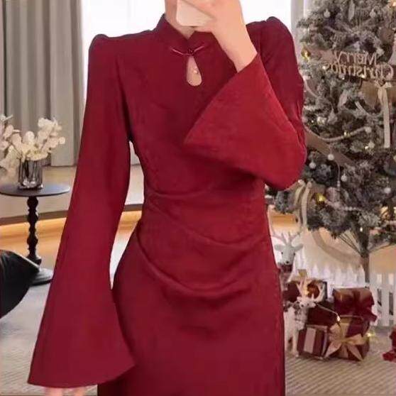 新中式新娘敬酒服改良旗袍连衣裙女秋冬订婚领证高端轻奢礼服红色