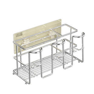 一家四口牙刷架壁挂式牙杯架无痕贴免打孔浴室不锈钢刮胡刀置物架
