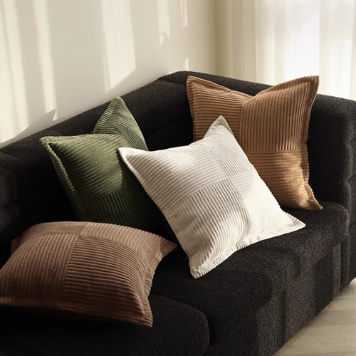 灯芯绒沙发抱枕套中古风条纹靠枕